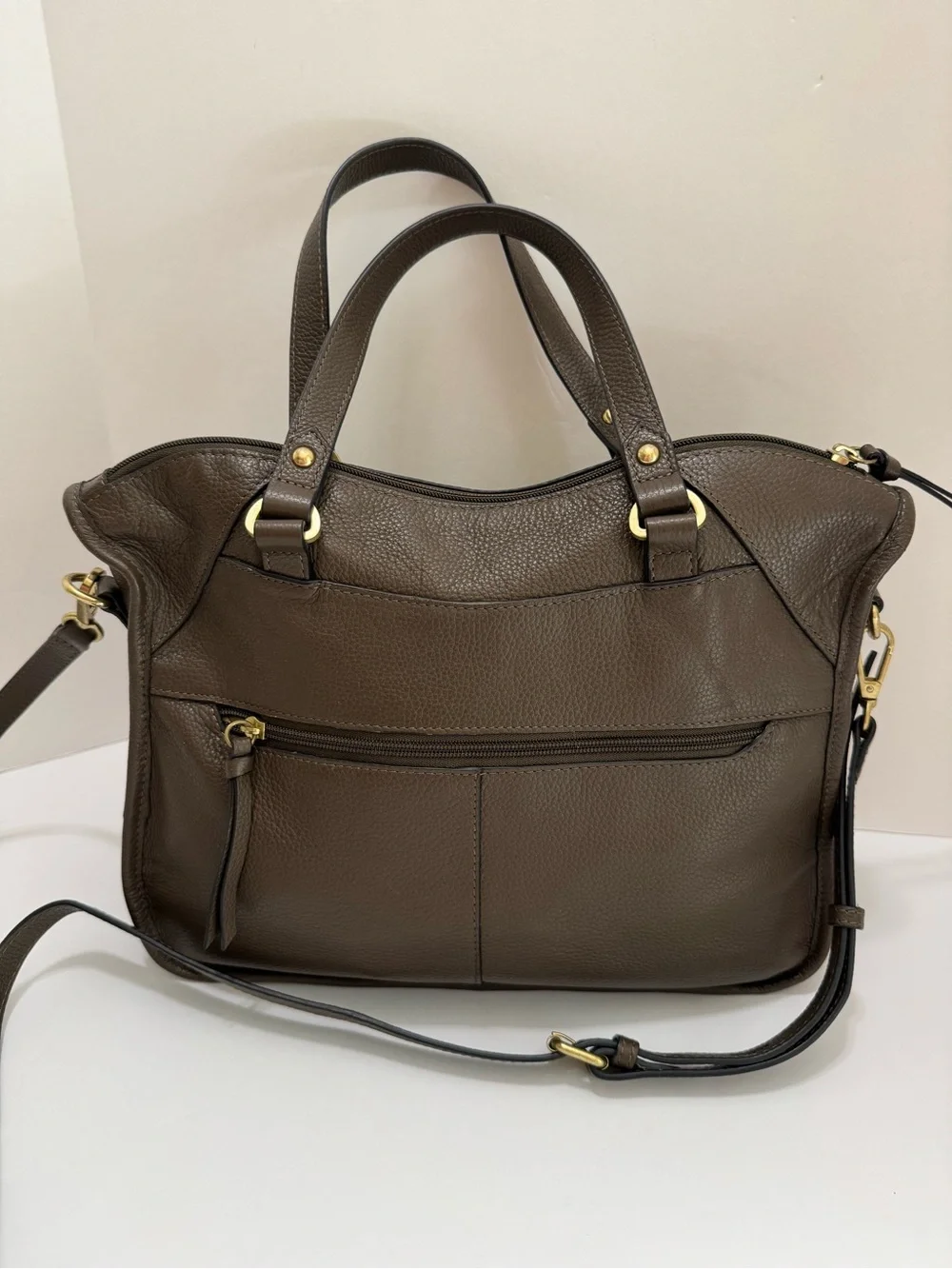 Lodis Margo Brown Olive Leather Satchel Crossbody Braided Top Handle